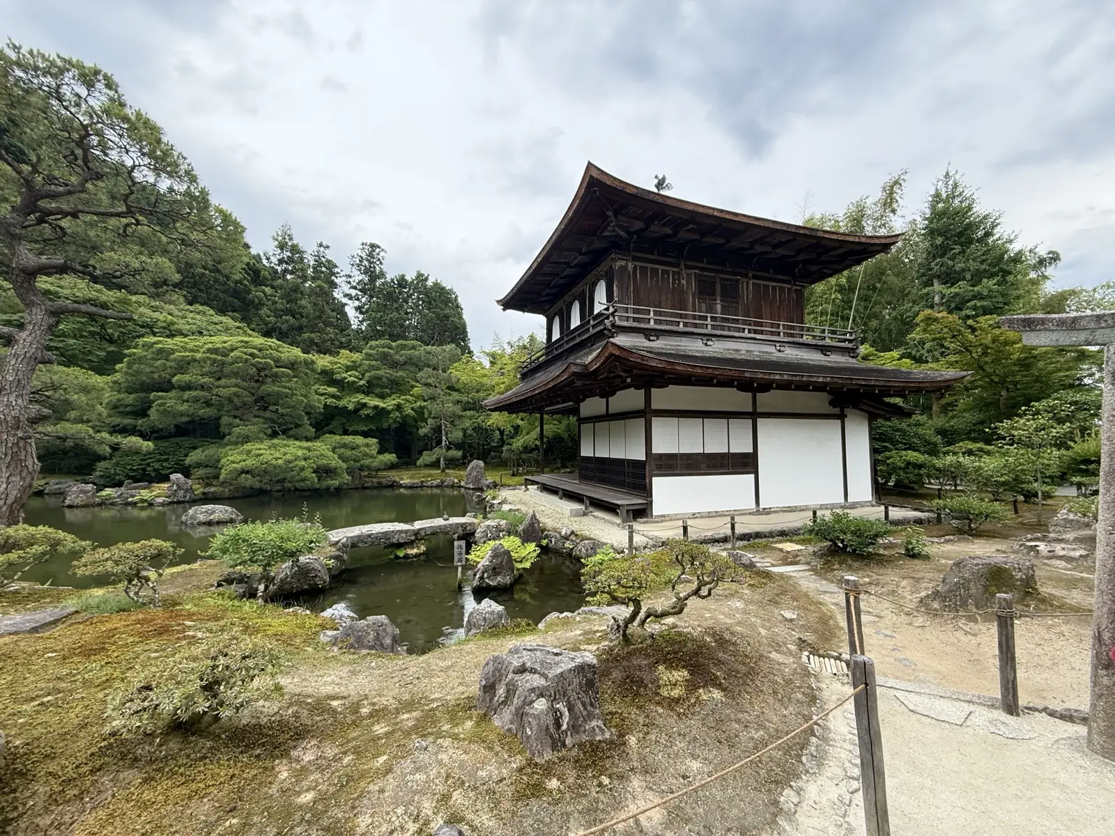 Ginkaku-ji, the Silver Pavilion, beside its pond garden in Kyoto